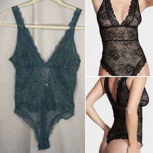 Victoria's Secret The Lacie Plunge Teddy Lingerie Bodysuit Green Large